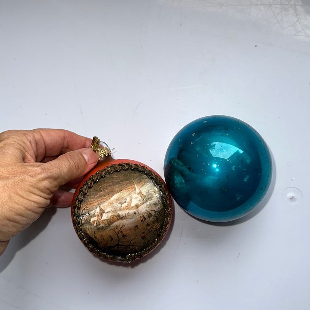 2 large vintage glass ball Christmas tree ornaments/ one is a‎ Shiny Brite
